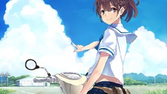 Clouds Anime skirts anime girls brown eyes brunettes school 