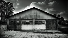 Clouds black and white monochrome houses shed HDR Photography 