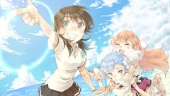 Clouds blue hair brunettes school uniforms black eyes redheads 