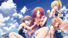 Clouds brown glasses red eyes blush long hair purple eyes 