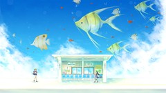 Clouds bubbles fish Anime anime girls school uniforms uniforms 