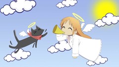 Clouds cats wings Anime anime girls Nichijou Shinonome Hakase 