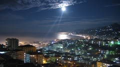 Clouds cityscapes moonlight buildings
