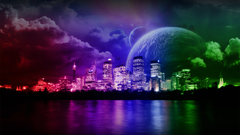 Clouds cityscapes multicolor planets