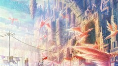 Clouds Dragons Bridges buildings cities skies cityscapes scenic 