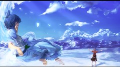 Clouds dress blue hair barefoot touhou Chinese clothes Miyako 