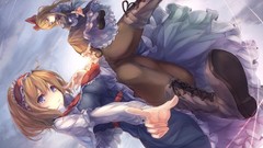 Clouds dress bows blondes long hair anime girls boots blue eyes 