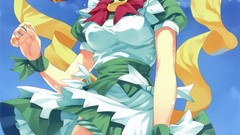 Clouds dress fangs bows stockings blondes blush anime girls 