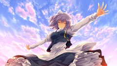 Clouds dress hats anime girls closed eyes short hair skies 