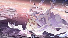 Clouds dress skeletons long hair barefoot anime girls blue eyes 