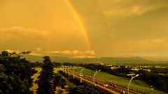 Clouds evening Taiwan roads lakes rainbows skyscapes roadsigns