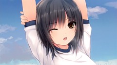 Clouds faces schoolgirls t-shirts anime girls brown eyes short 