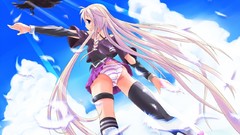 Clouds feathers socks white hair skirts long hair boots blue 