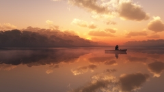 Clouds fishing reflections row