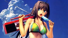 Clouds food boombox long hair anime girls blue eyes brunettes 