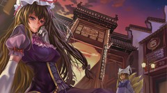 Clouds gate dress hats gloves Ribbons bows blondes long hair 