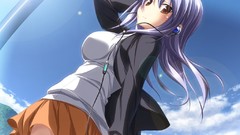 Clouds headphones nostalgia blue hair long hair brown eyes 