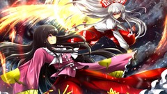 Clouds moon wings grin white hair red eyes Ribbons bows long 