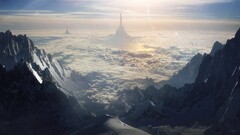 clouds Mountains fantasy city digital art fantasy art