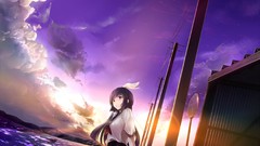 Clouds outdoors long hair anime girls school uniforms seifuku 