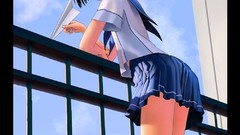 Clouds paper legs blue hair anime girls school uniforms short 