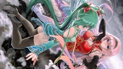 Clouds pink hair long hair anime girls blue eyes vocaloid green 