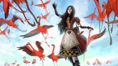 Clouds red Gothic woman heaven punk Birds Anime dress Alice 