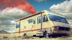 Clouds red smoke chairs caravan Breaking Bad TV shows walter 