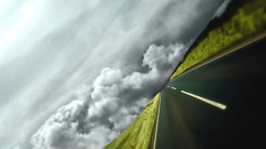 Clouds road sky Green fields overcast