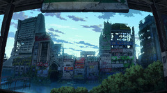 Clouds ruins post-apocalyptic artwork