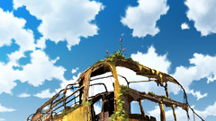 Clouds ruins post-apocalyptic wrecks