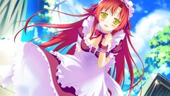 Clouds sky dress blush long hair anime girls yellow eyes shida 