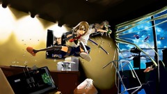 Clouds sky Katana Shorts anime girls brown eyes pocky original 