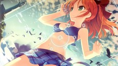 Clouds sky long hair anime girls green eyes your diary minagawa 