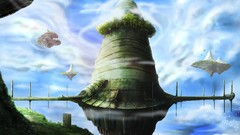 Clouds Structure skies fantasy art floating islands