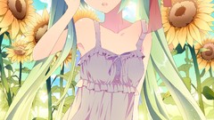 Clouds Sunflowers artist Ribbons anime girls hatsune miku 