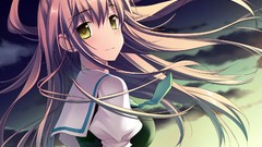 Clouds tie long hair brunettes school uniforms yellow eyes 