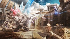 Clouds weapons Monsters Warriors Fighting flying arena Swords 