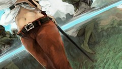 Clouds weapons navel Warriors Swords pants outdoors barefoot 