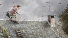 Clouds wind autumn storm antenna Roof House funny leaf old woman