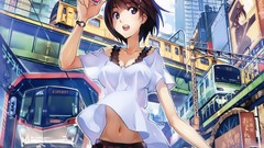 Clouds wind Skyscrapers Anime close-up navel watches buildings 