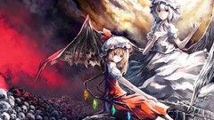 Clouds wings crystals dress hats Vampires white hair red eyes 