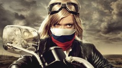 Clouds woman glasses Flags roads Jessica Alba blondes bandana 