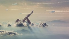 Clouds woman Paper Plane fantasy art artistic