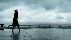 Clouds woman silhouettes Beaches windy