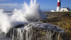 Coast England Portland waves lighthouses