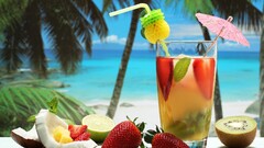 cocktails drink fruit coconuts strawberries kiwi fruit Trees