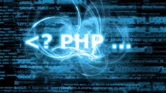 code digital art blue white cyan php