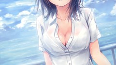 Coffee Anime wet clothes anime girls cleavage bikini swimsuits 