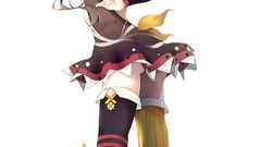 Coffee dress red eyes long hair anime girls boots brunettes 